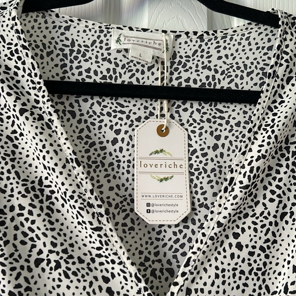 Tiered White with Black Midi Wrap Dress - Picture 3 of 14